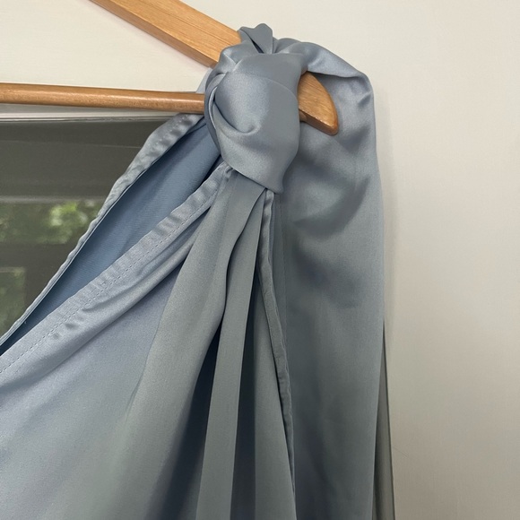 NWT SELMACILEK pale blue one-shoulder satin maxi dress, size medium - Picture 8 of 10